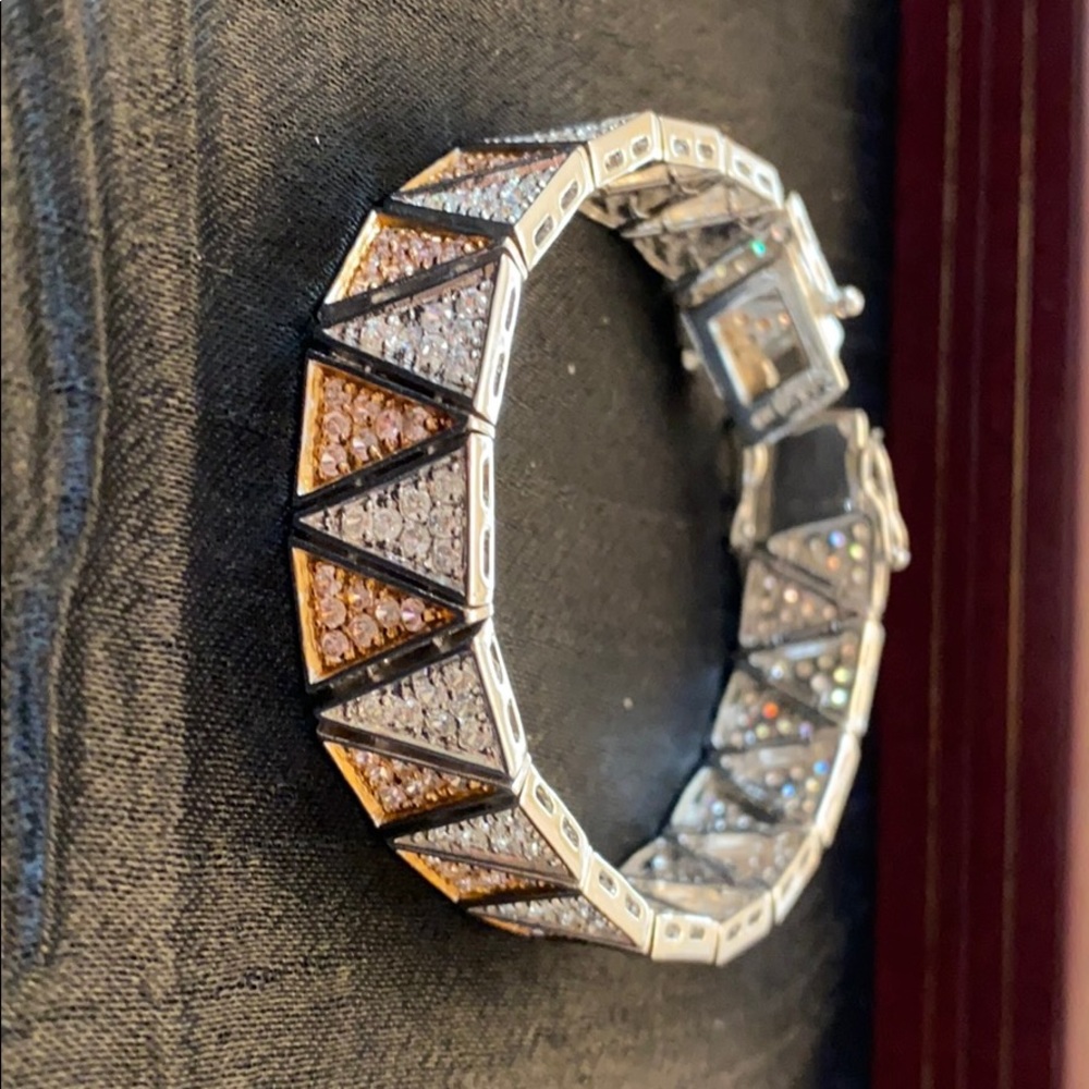 Sterling silver Aztec white and pink CZ bracelet.